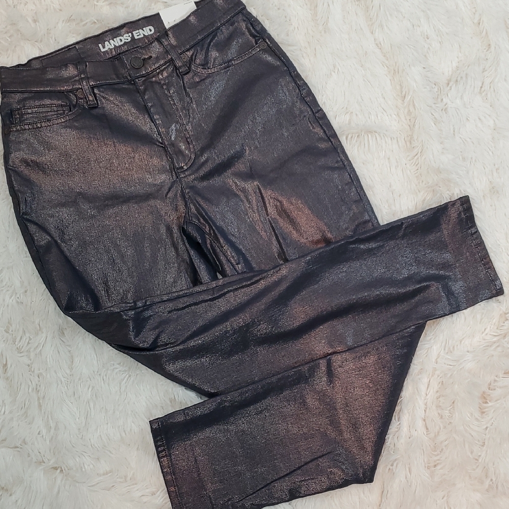 Lands' End 'Radiant Navy Luster' Metallic Slim Ankle Jeans Size 6 NWT